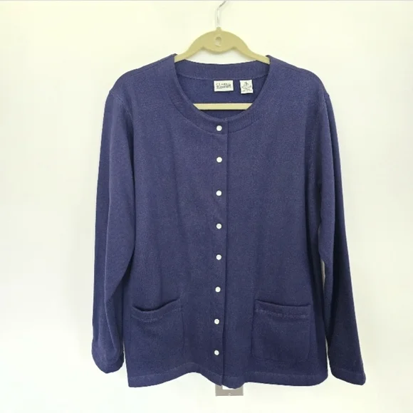 Classic Elements Navy Blue Snap Front Sweatshirt Cardigan Sweater XL - Picture 2 of 6